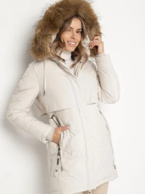 Biała Casualowa Kurtka Parka z Kapturem z Futerkiem Nallorea swest