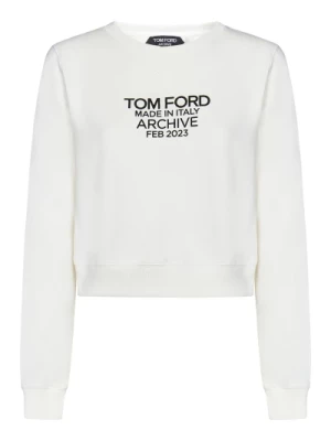 Biała Cropped Bluza z Czarnym Logo Tom Ford