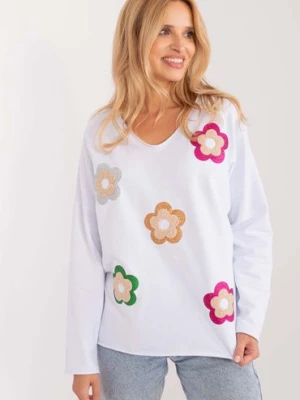 Biała damska casualowa bluzka z dekoltem V w kwiaty Italy Moda