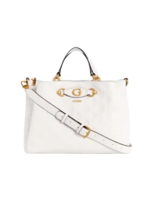 Biała damska torebka z zamkiem błyskawicznym i spersonalizowanym podszewką z logo Guess