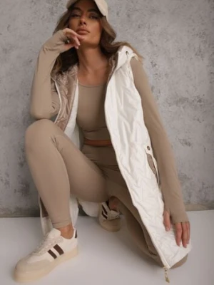 Biała Długa Kamizelka Pikowana z Nieodpinanym Kapturem Semaea