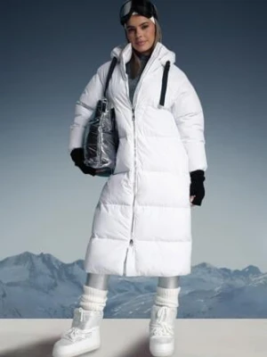 Biała Długa Kurtka Pikowana Płaszcz na Zamek z Kapturem Lesea j.style