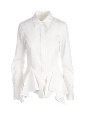 Biała Dopasowana Koszula z Bawełnianej Popeliny z Falbaną Givenchy