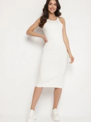 Biała Dopasowana Sukienka Prążkowana z Wiskozą z Odkrytymi Plecami Sarileine elsa.m by may
