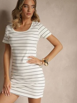 Biała Dopasowana Sukienka z Bawełny z Motywem Pasków Ralessa romee's