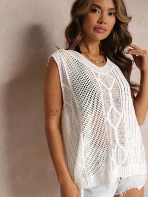 Biała Dzianinowa Kamizelka Top z Bawełny Editna rosa