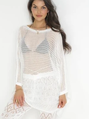 Biała Dzianinowa Narzutka Tunika Szydełkowa Waylee rosa