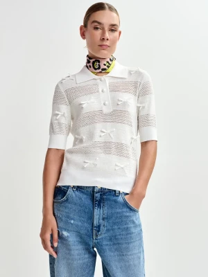 BIAŁA DZIERGANA POLÓWKA Z KOKARDKAMI ESSENTIEL ANTWERP