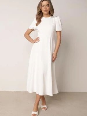 Biała Elegancka Sukienka VICES o Rozkloszowanym Kroju z Krótkim Rękawem Aezith