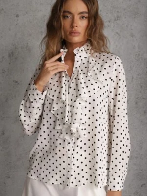 Biała Falbaniasta Koszula z Wiskozy w Kropki ze Stójką Aegista