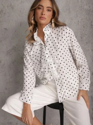 Biała Falbaniasta Koszula z Wiskozy w Kropki ze Stójką Aegista elsa.m by may
