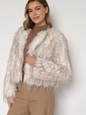Biała Futrzana Kurtka z Cieniowanym Wzorem Tusvella