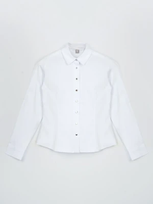 Biała gładka koszula z długim rękawem Reporter
