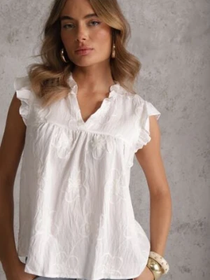 Biała Haftowana Bluzka z Bawełny Zdobiona Falbankami Bolidia romee's