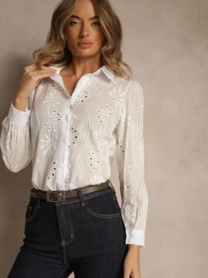 Biała Haftowana Koszula z Rękawem z Możliwością Regulowania Zapinana na Guziki Illviana h&s
