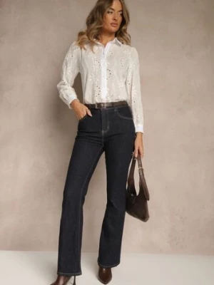 Biała Haftowana Koszula z Rękawem z Możliwością Regulowania Zapinana na Guziki Illviana h&s