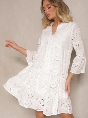 Biała Haftowana Sukienka Boho z Bawełny o Rozkloszowanym Kroju Helavira h&s