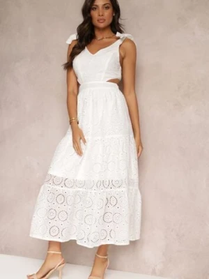 Biała Haftowana Sukienka Maxi na Ramiączkach z Wycięciami Nalila elsa.m by may