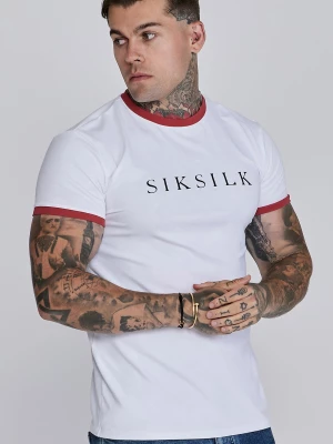 Biała i czerwona koszulka męska typu ringer SikSilk