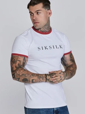 SikSilk Męska Biała Czerwona Koszulka Ringer