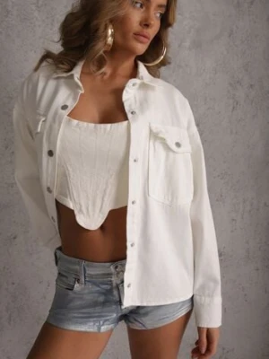 Biała Jeansowa Kurtka Koszulowa z Bawełny z Kieszeniami Desreta melya by melody