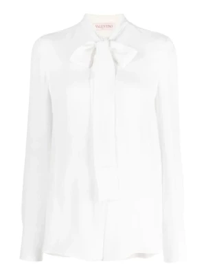 Biała jedwabna bluzka Georgette z detalami w postaci szalika Valentino