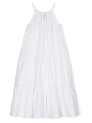 Biała Junior Sukienka bez Rękawów z Falbanami Ermanno Scervino
