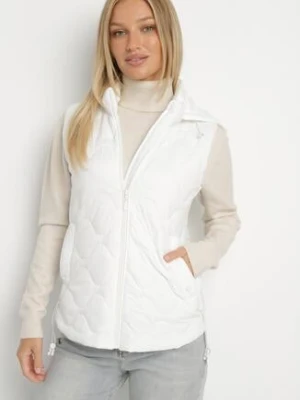 Biała Kamizelka z Odpinanym Kapturem Ozdobiona Pikowaniem Cirisse j.style
