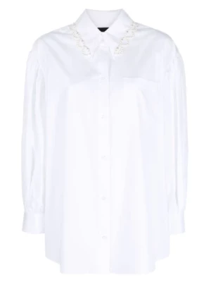 Biała Klasyczna Koszula z Bufiastym Rękawem i Haftem Simone Rocha