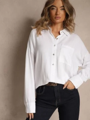 Biała Klasyczna Koszula z Wiskozy i Lnu Vistar