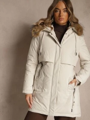 Biała Klasyczna Kurtka Parka z Kapturem z Futrem Nalisava swest