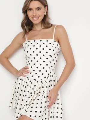 Biała Koktajlowa Rozkloszowana Sukienka w Kropki Arretis allyson