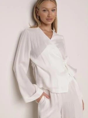 Biała Kopertowa Bluzka z Wiskozy Ozdobiona Wiązaniem Velanitte retro & icone