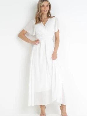 Biała Kopertowa Sukienka Maxi z Gumką w Pasie Narlin