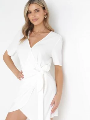 Biała Kopertowa Sukienka z Wiązaniem Paylen retro & icone