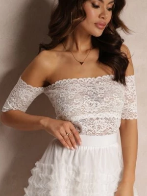 Biała Koronkowa Bluzka z Opuszczonymi Rękawami Haas r&f fashion
