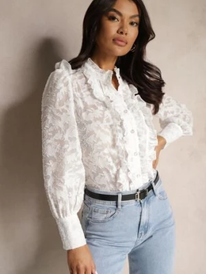 Biała Koronkowa Koszula Zdobiona Biżuteryjnymi Guzikami Lormi elsa.m by may