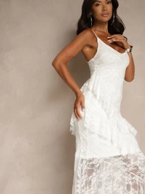 Biała Koronkowa Sukienka na Ramiączkach Ozdobiona Falbankami Silurelle bisou's project