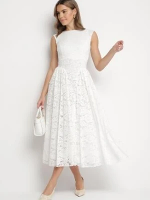 Biała Koronkowa Sukienka o Rozkloszowanym Kroju z Odkrytymi Plecami Nelamia allyson