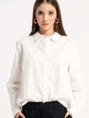 Biała koszula bawełniana o luźnym kroju z długim rękawem Reporter