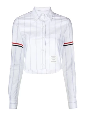 Biała Koszula Cropped z Oxfordu z Trójkolorowym Detalem Thom Browne