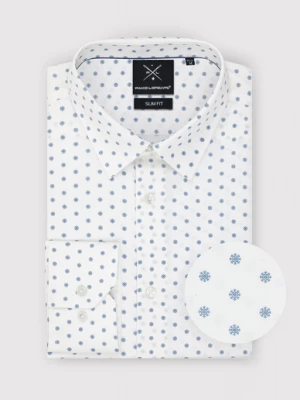 Biała koszula męska w błękitne wzorki Pako Lorente