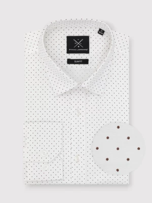 Biała koszula męska w brązowe kropki Pako Lorente
