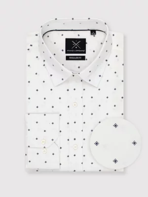 Biała koszula męska w granatowy drobny print Pako Lorente