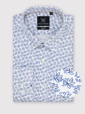 Biała koszula męska w niebieskie kwiaty Pako Lorente