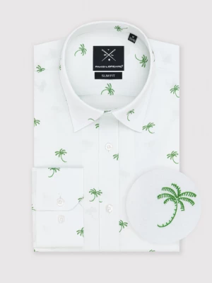 Biała koszula męska w zielone palmy Pako Lorente
