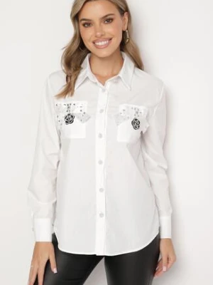 Biała Koszula na Biżuteryjne Guziki ze Zdobionymi Kieszeniami Nerlla elsa.m by may