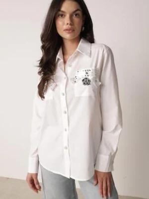 Biała Koszula na Biżuteryjne Guziki ze Zdobionymi Kieszeniami Nerlla elsa.m by may