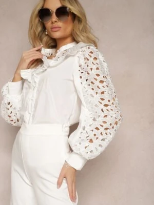 Biała Koszula na Guziki z Ażurowymi Wstawkami i Falbanką Nalthea elsa.m by may
