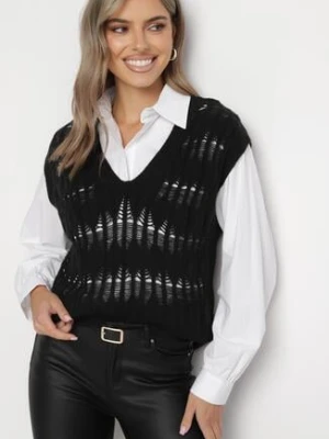 Biała Koszula o Klasycznym Fasonie z Czarną Dzianinową Kamizelką Irinellea elsa.m by may